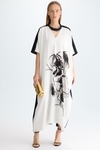 Flowery print crepe oversize dress