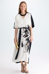 Flowery print crepe oversize dress