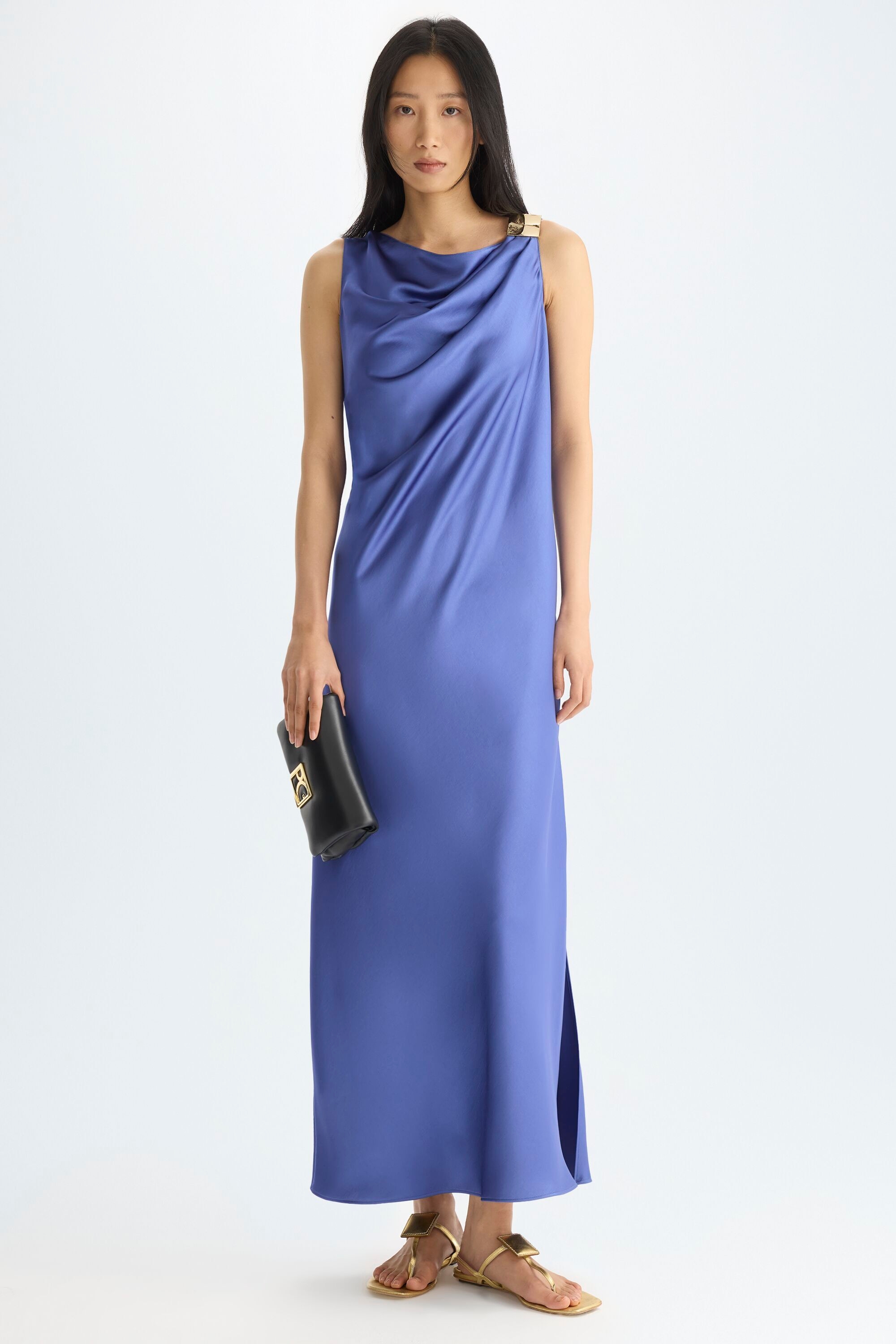 Vestido midi satén drapeado Cubiflor