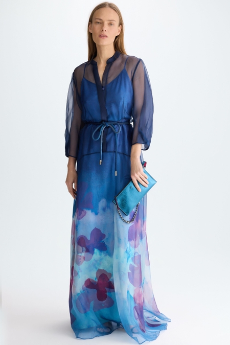 VESTIDO CAMISERO LARGO ORGANZA ESTAMPADA