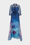 Print organza long shirt dress