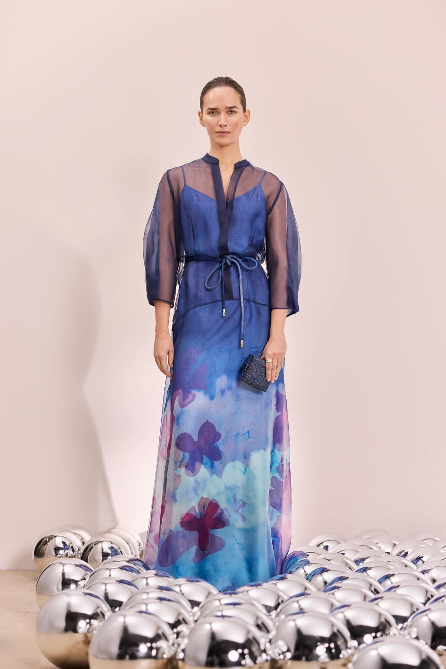 VESTIDO CAMISERO LARGO ORGANZA ESTAMPADA