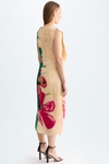 Flowery print linen silk dress