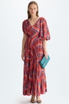 Zigzag print twill pleated dress