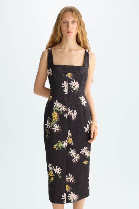 VESTIDO MIDI ENTALLADO SATÉN CRINKLE ESTAMPADO FLORIGAMI