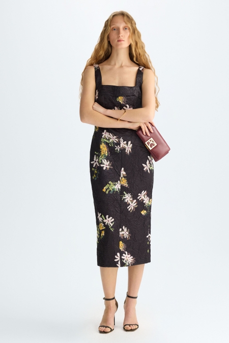 VESTIDO MIDI ENTALLADO SATÉN CRINKLE ESTAMPADO FLORIGAMI