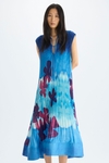 Print micro-pleated twill midi dress