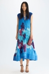 Print micro-pleated twill midi dress