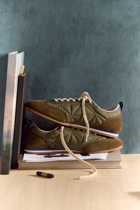 ORIGAMI-QUILTED NYLON SUEDE SNEAKERS