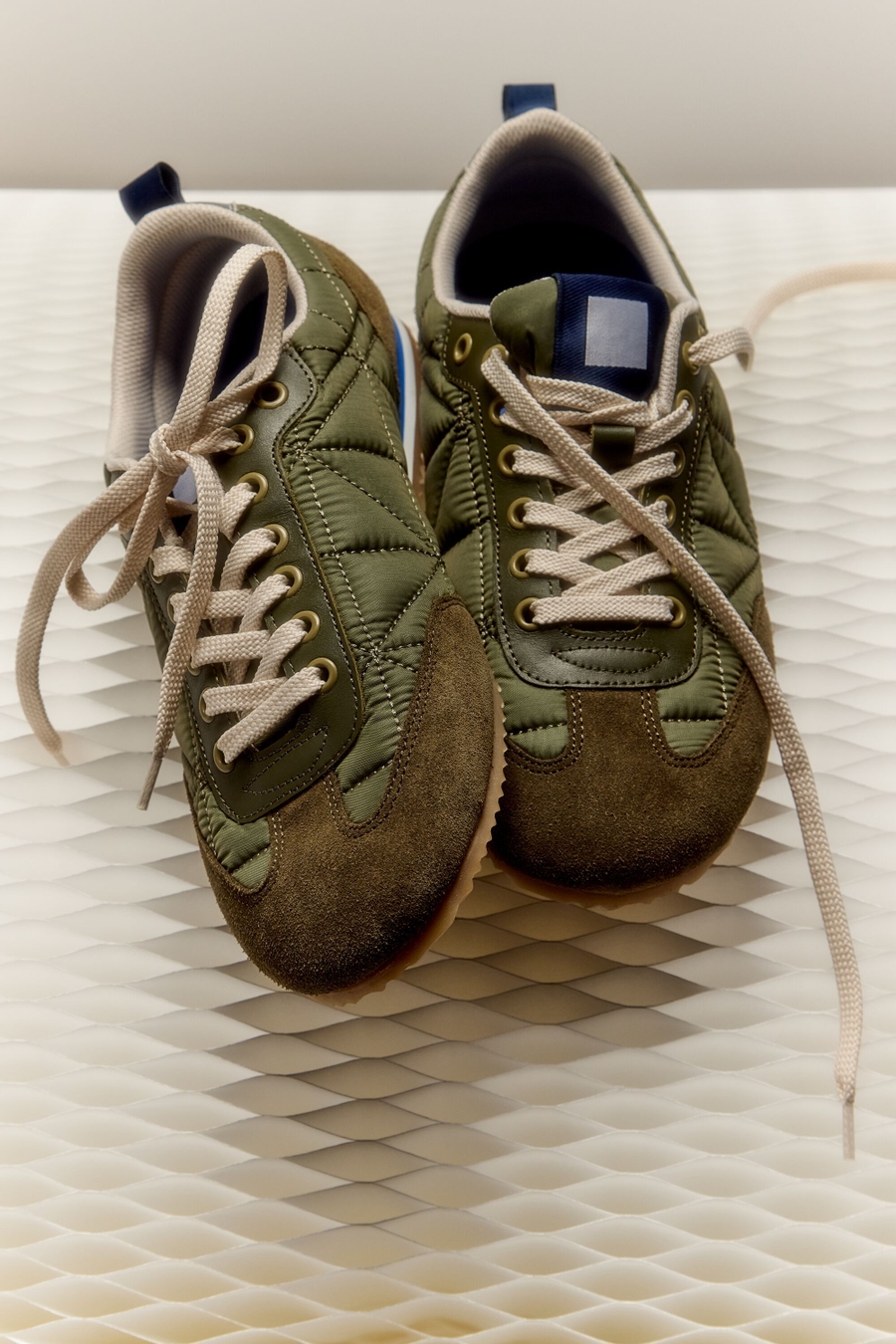 ORIGAMI-QUILTED NYLON SUEDE SNEAKERS