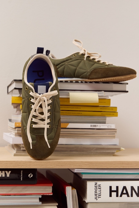 ORIGAMI-QUILTED NYLON SUEDE SNEAKERS