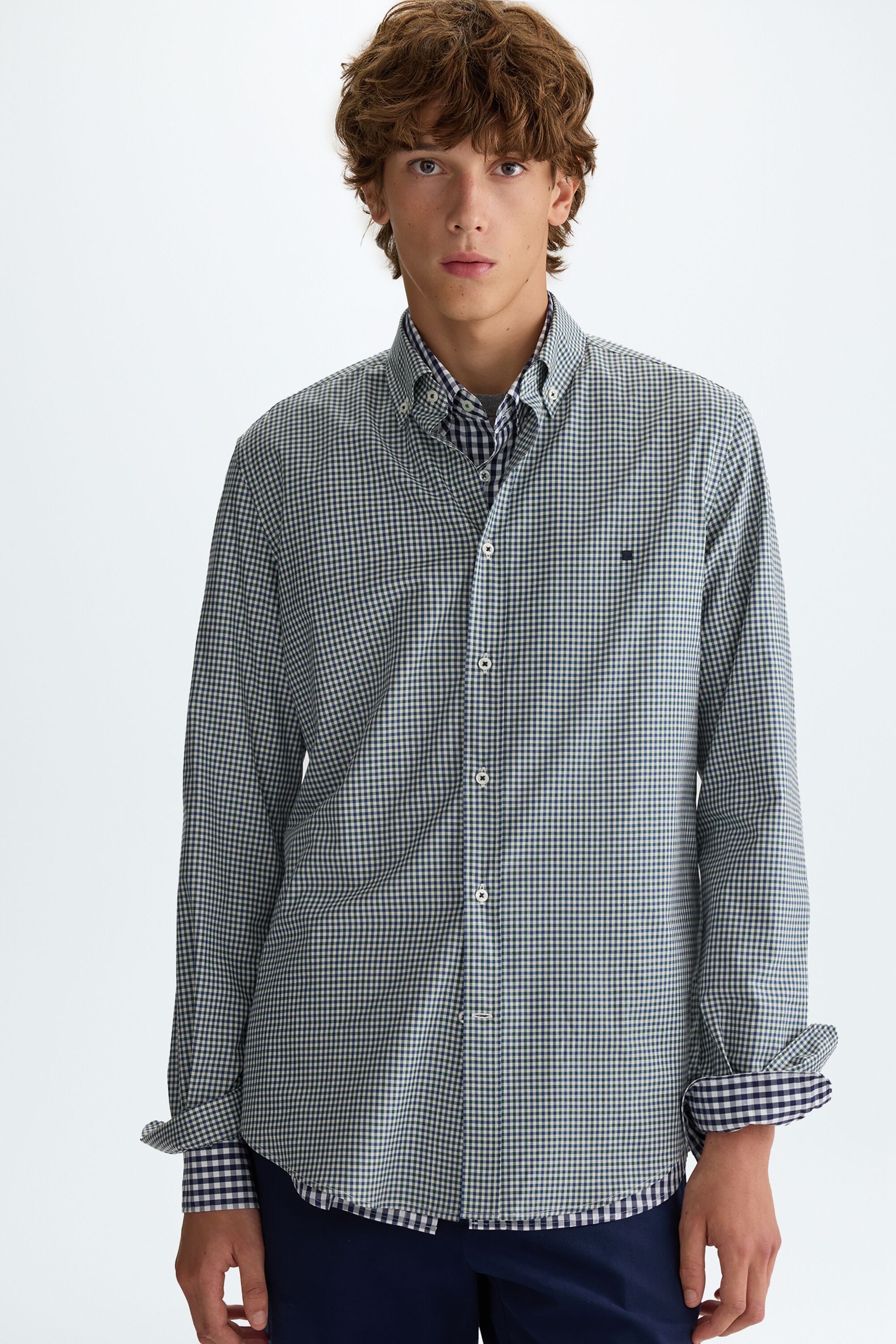 Gingham check twill shirt