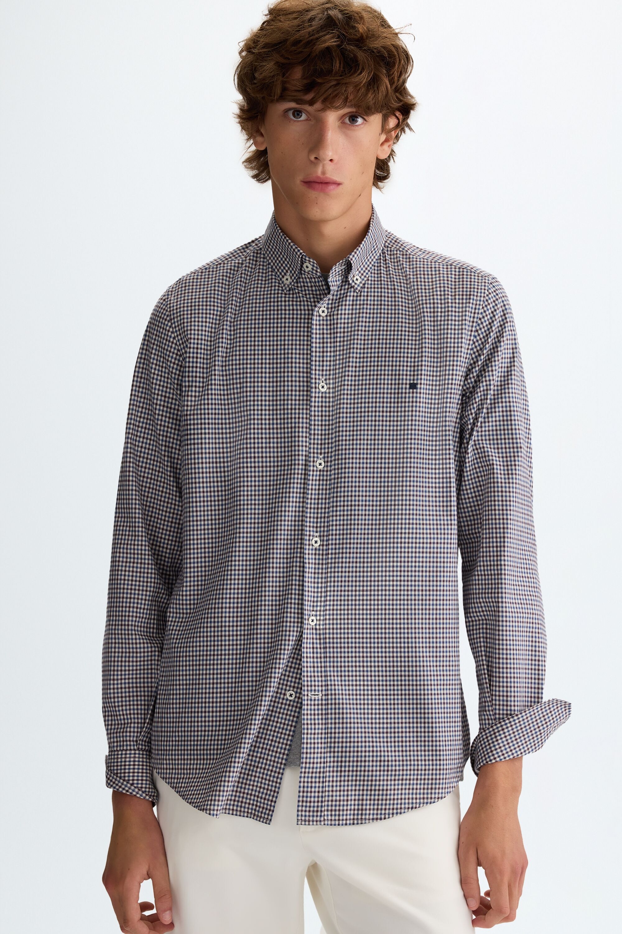 Gingham check twill shirt