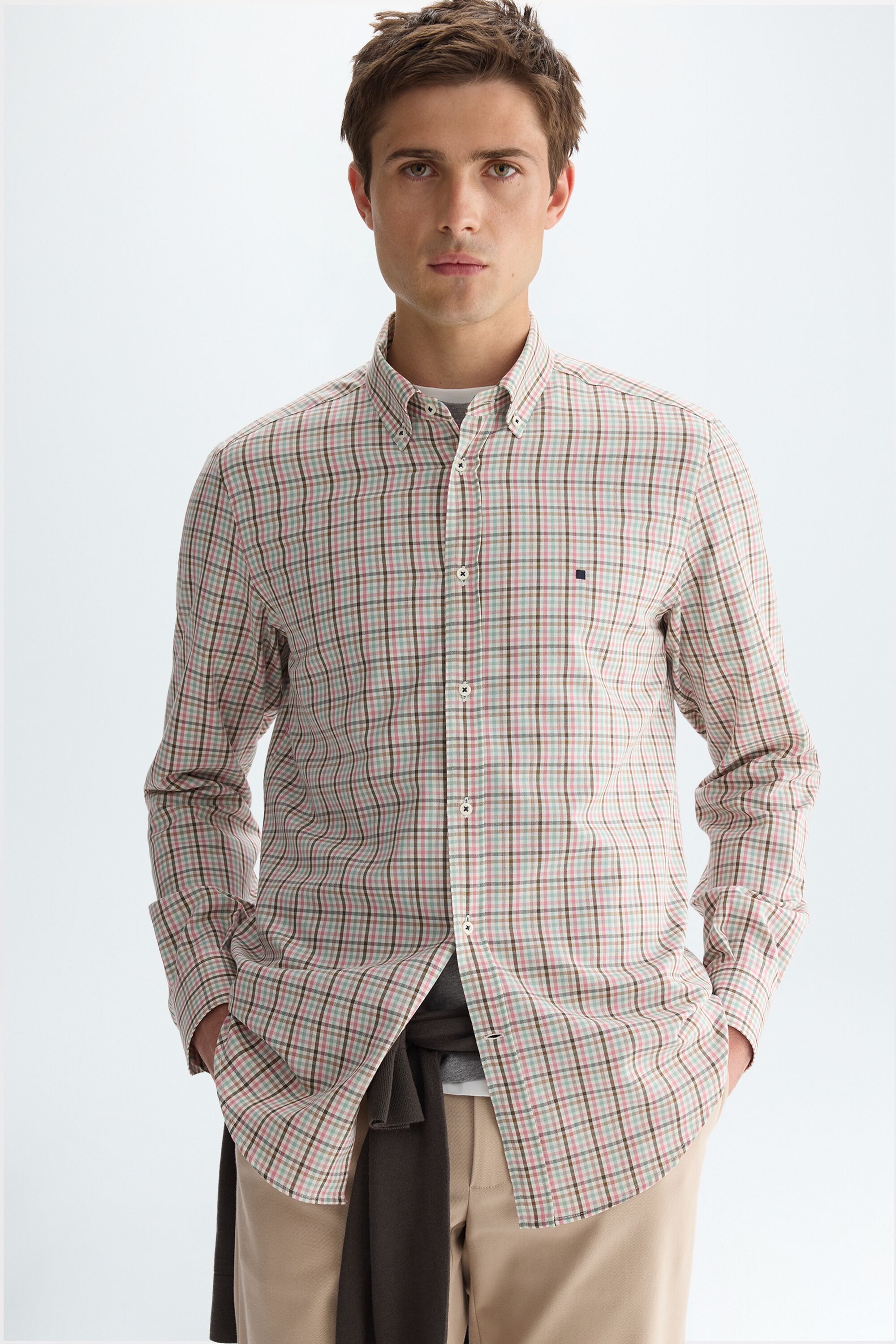 Gingham check twill shirt