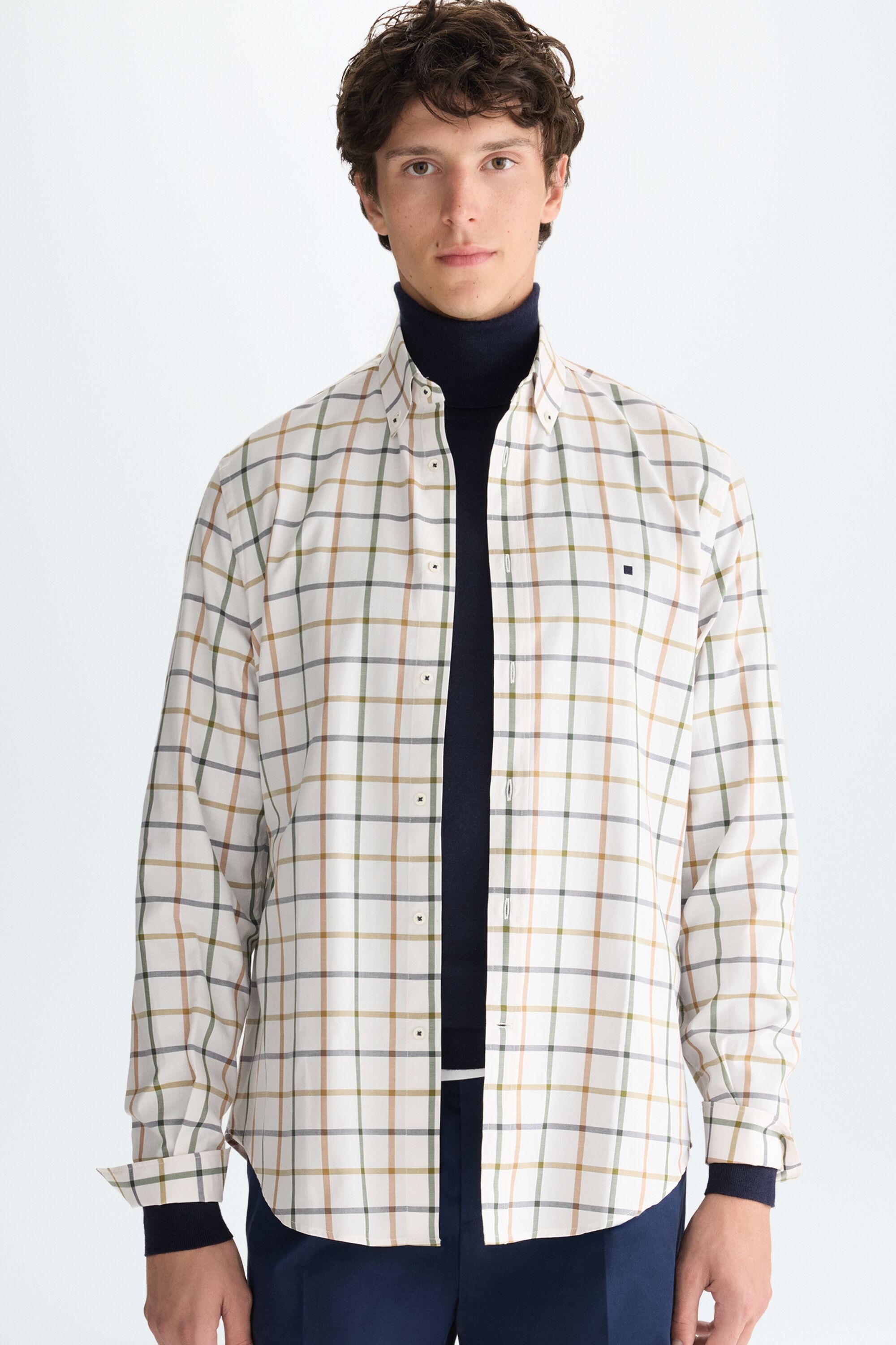 Windowpane check twill shirt