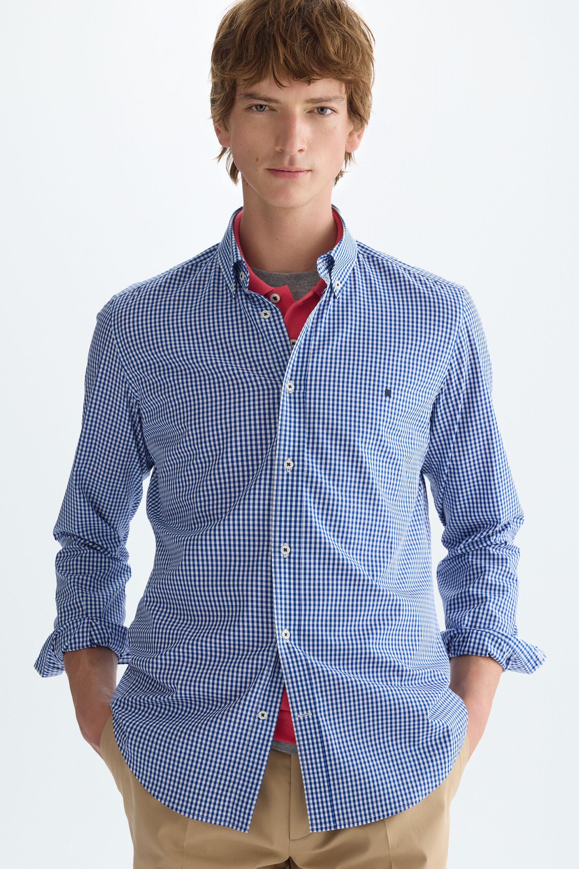 Gingham check poplin shirt