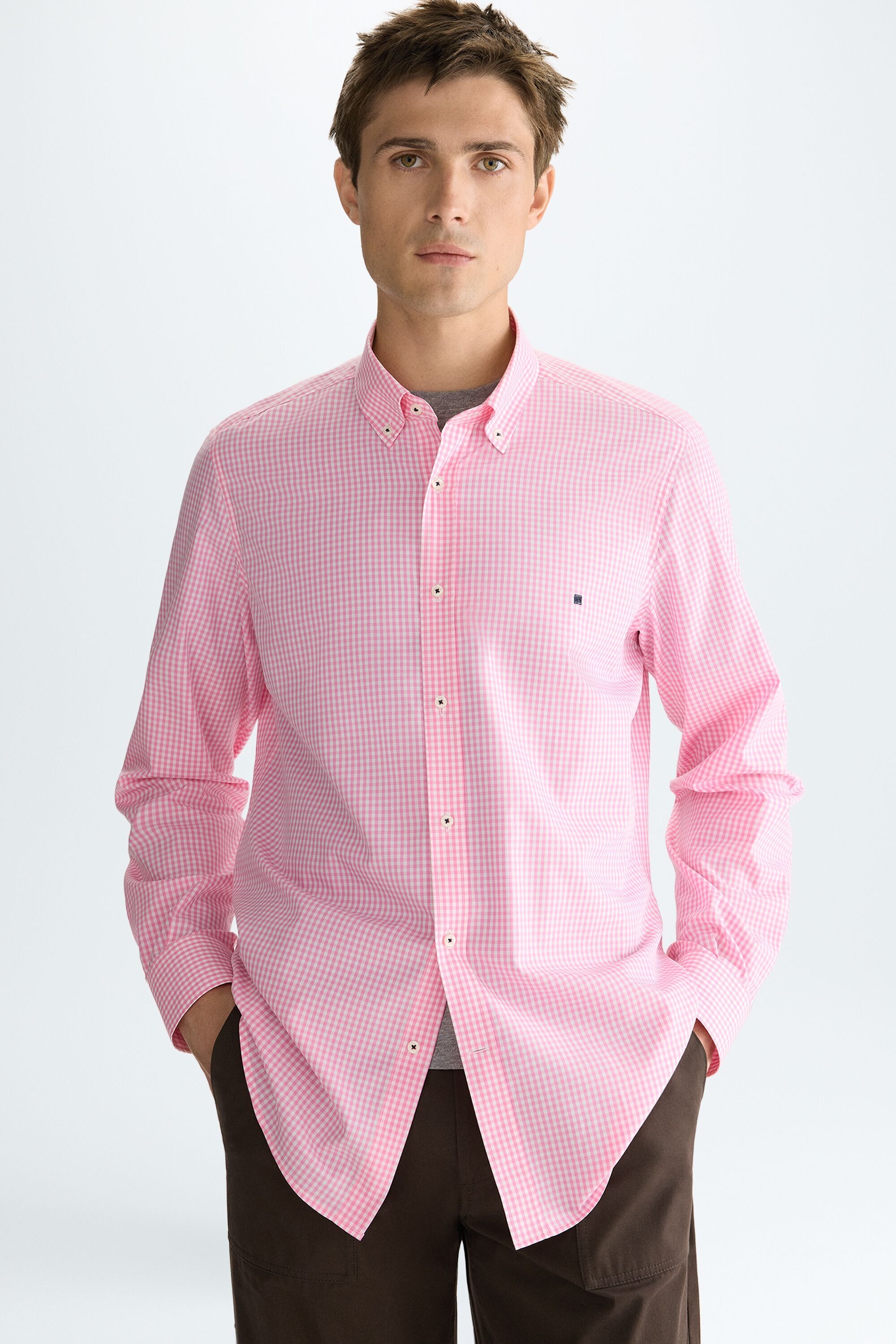 Gingham check poplin shirt