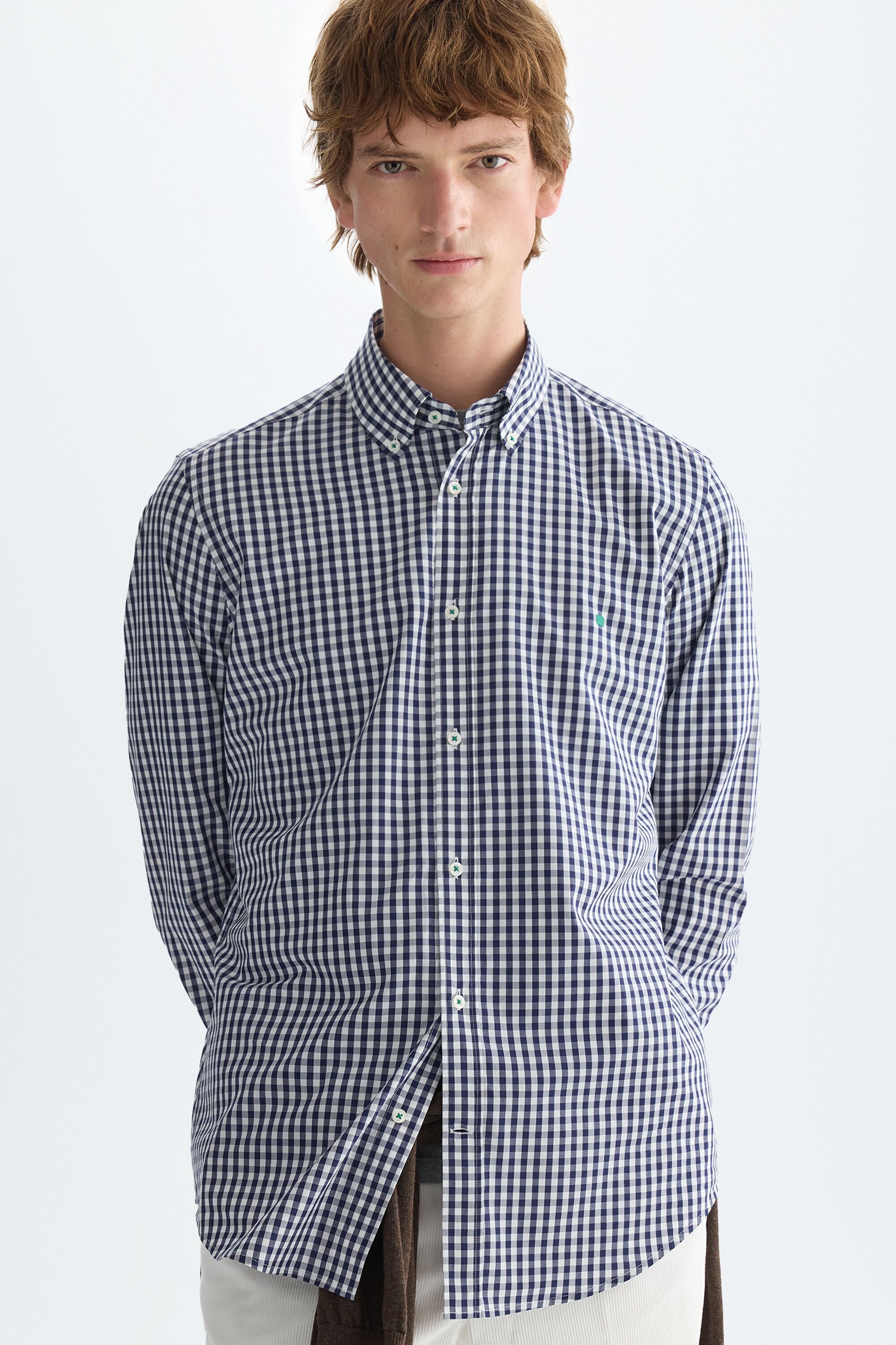 Gingham check poplin shirt