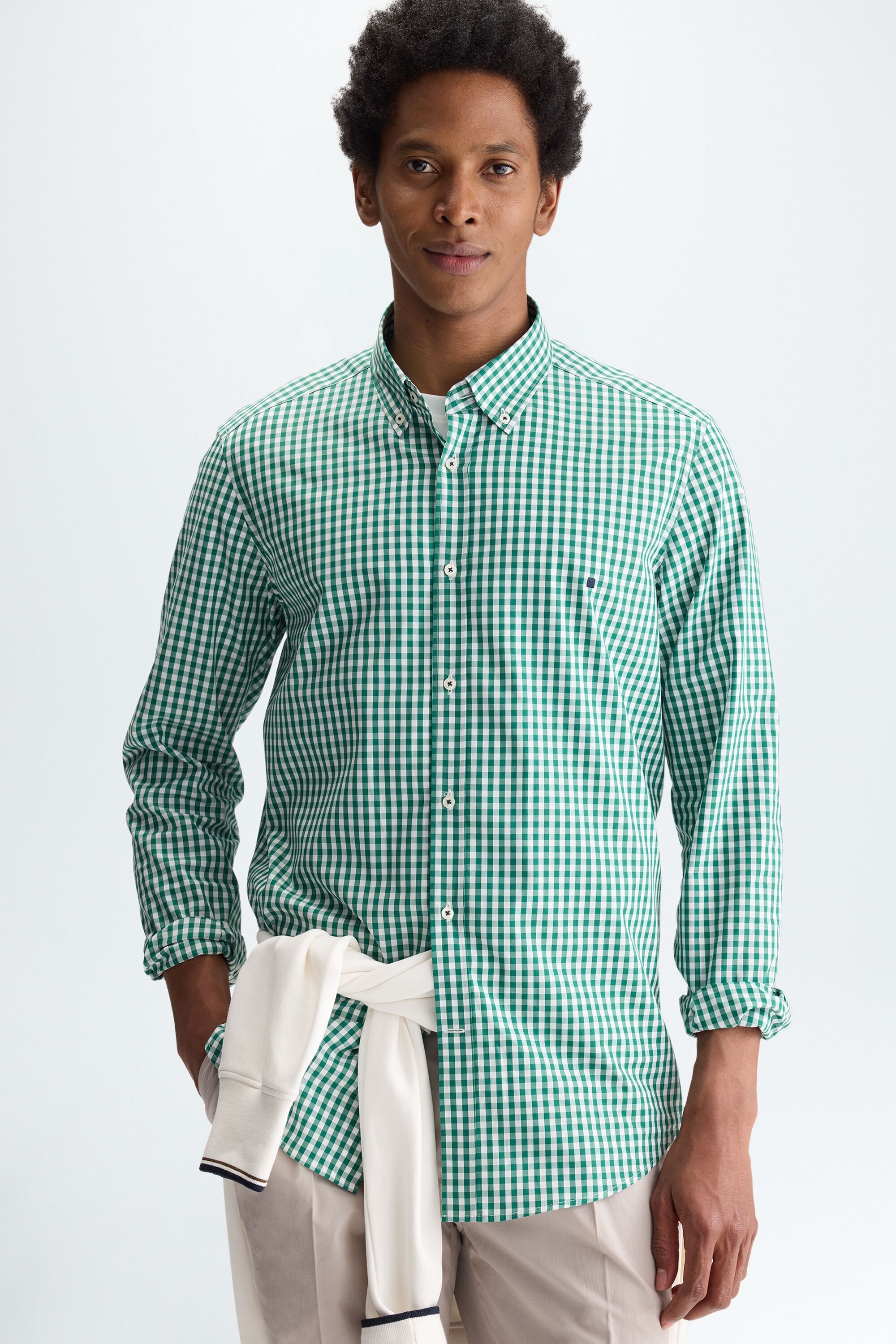 Gingham check poplin shirt