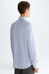Spread collar striped poplin shirt