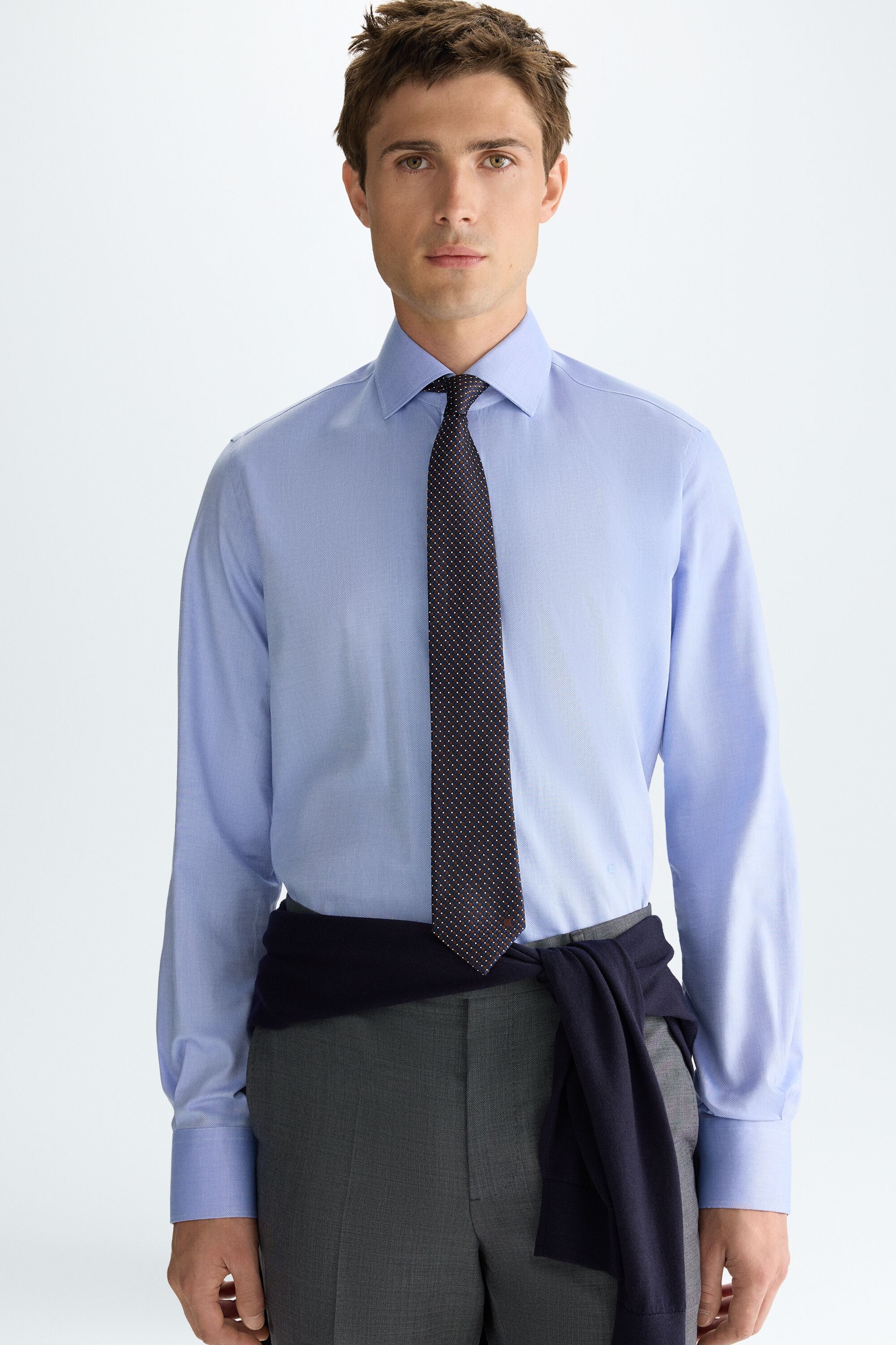 Spread collar textured shirt