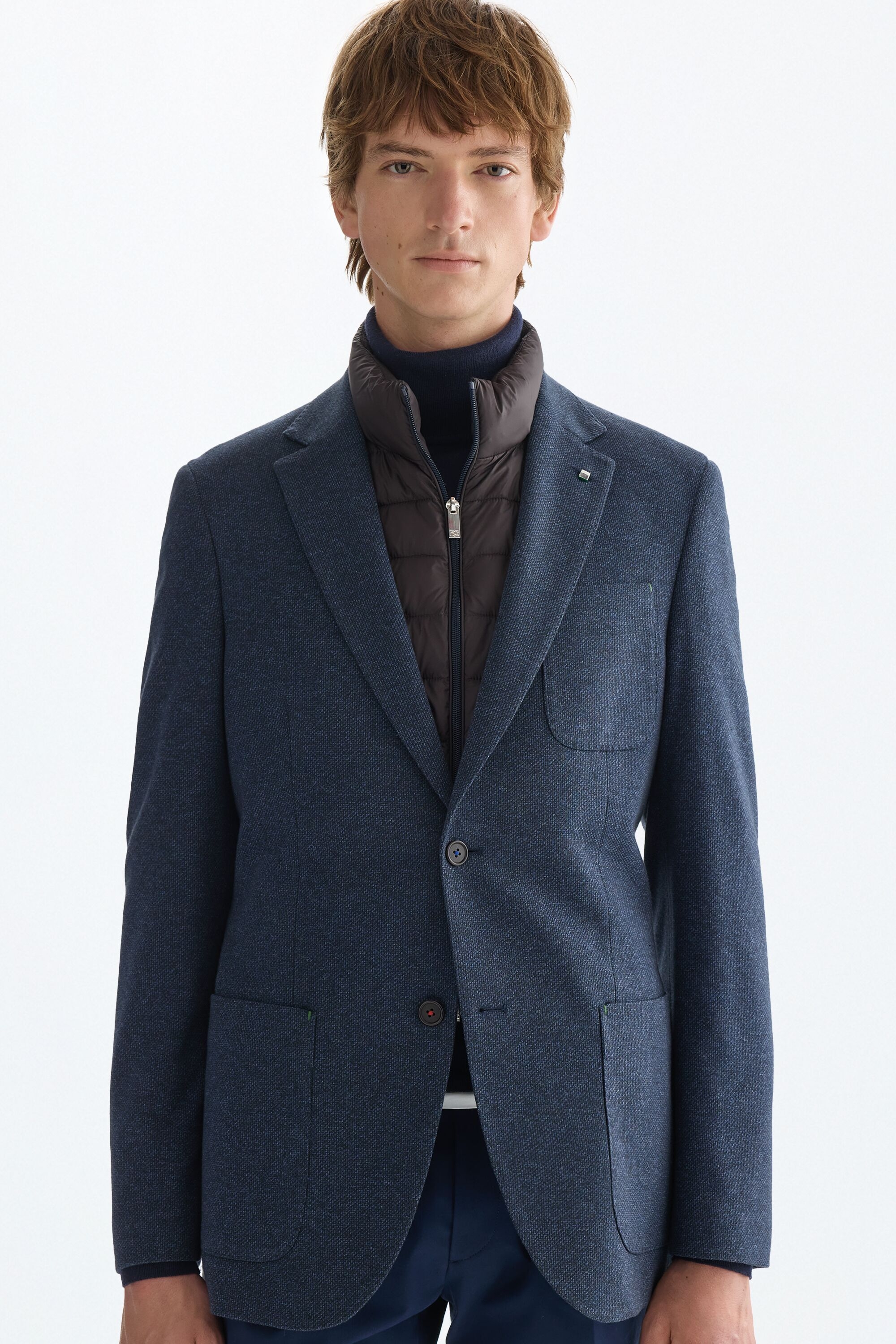 Cotton mottled zig-zag weave relaxed fit blazer