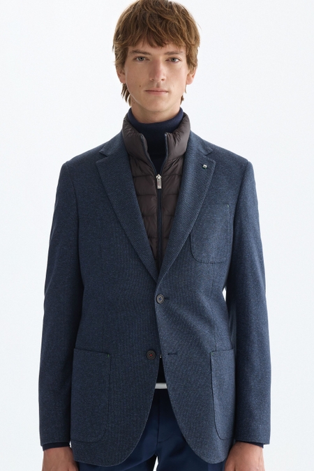COTTON MOTTLED ZIG-ZAG WEAVE RELAXED FIT BLAZER