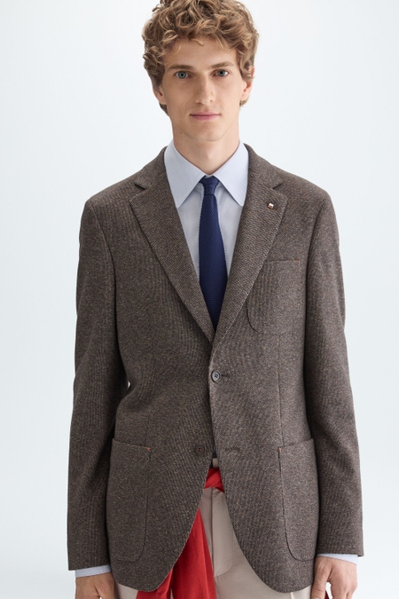 COTTON MOTTLED ZIG-ZAG WEAVE RELAXED FIT BLAZER