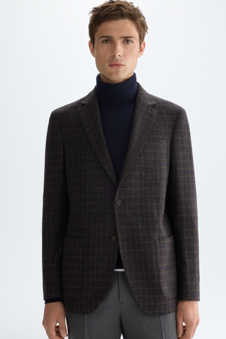 DOUBLE WINDOWPANE CHEQUERED RELAXED FIT BLAZER