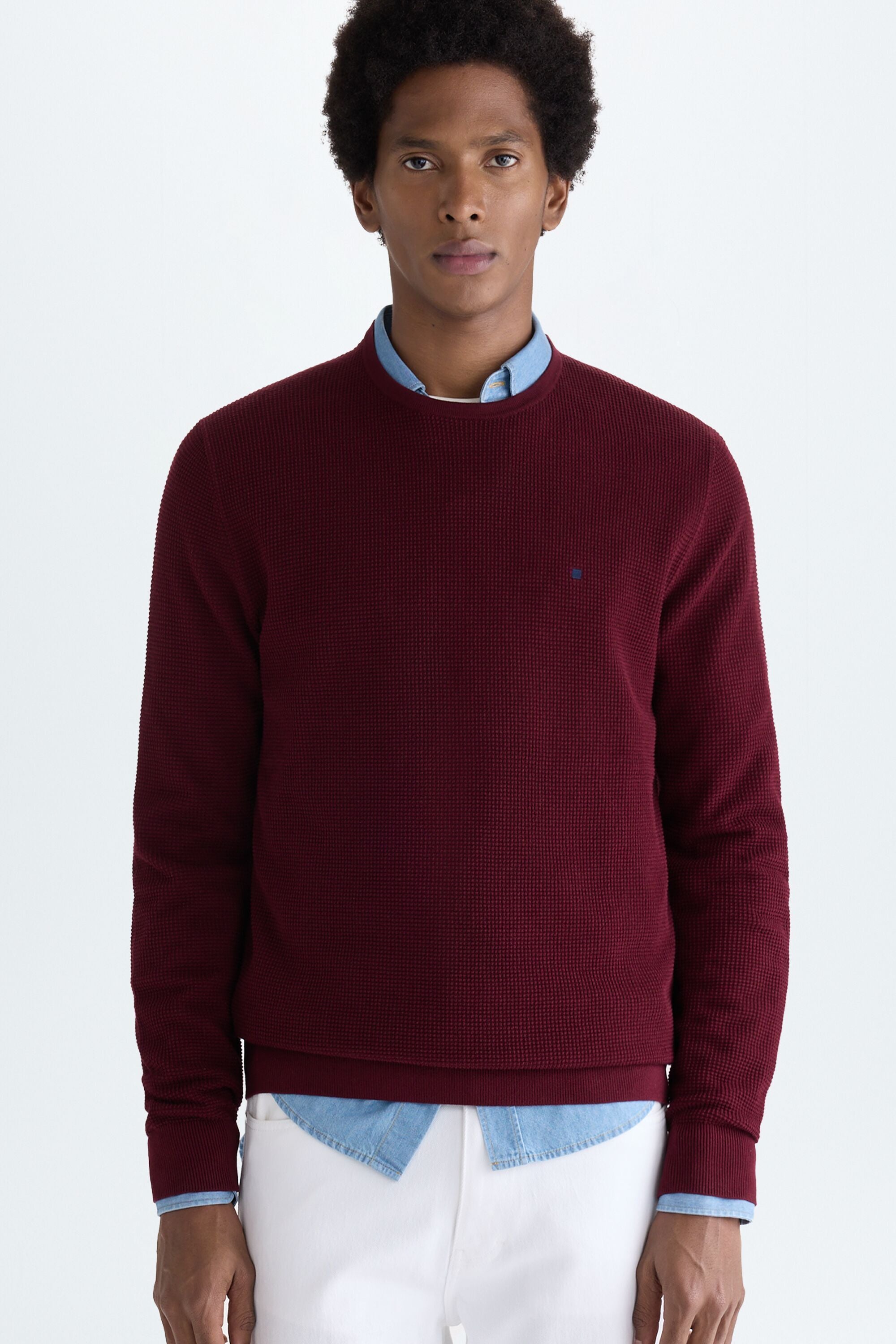 Textured pima cotton sweater burgundy - Purificacion Garcia United