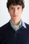 Polo collar textured pima cotton sweater