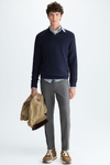 Polo collar textured pima cotton sweater