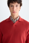 Polo collar textured pima cotton sweater