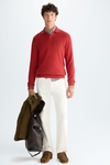 Polo collar textured pima cotton sweater