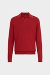 Polo collar textured pima cotton sweater
