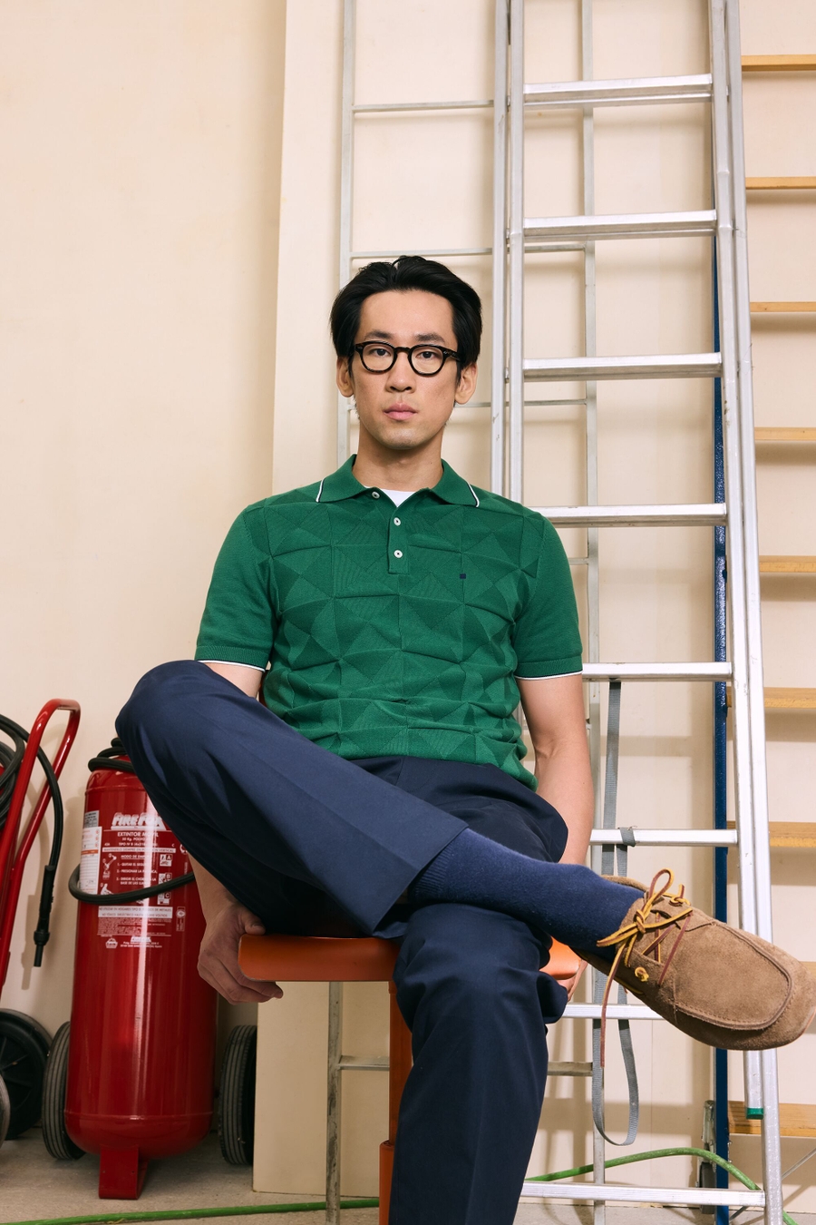 ORIGAMI TEXTURED KNIT POLO SHIRT