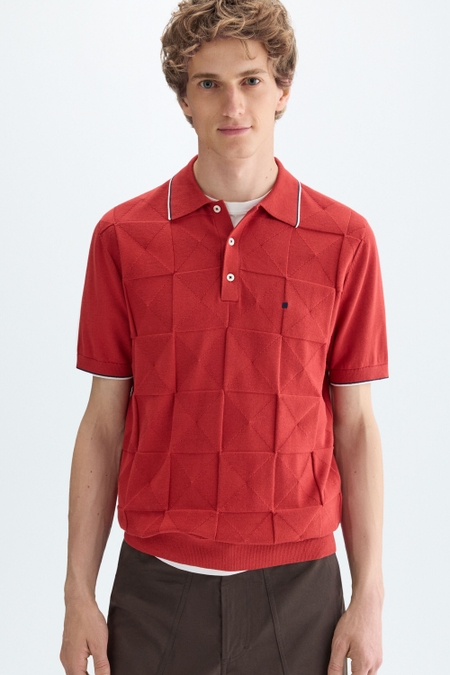 ORIGAMI TEXTURED KNIT POLO SHIRT