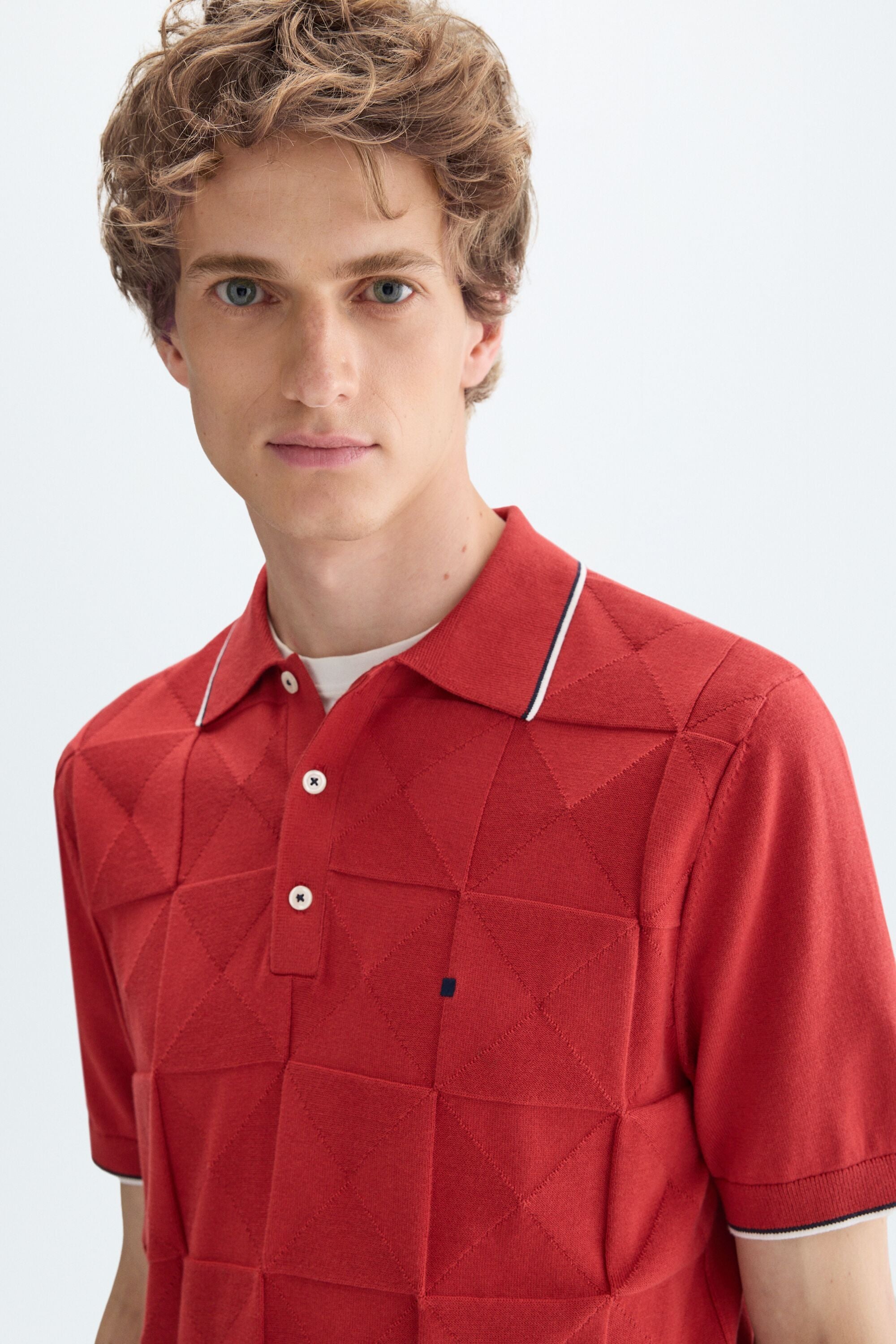 Origami textured knit polo shirt orange - Purificacion Garcia Monaco