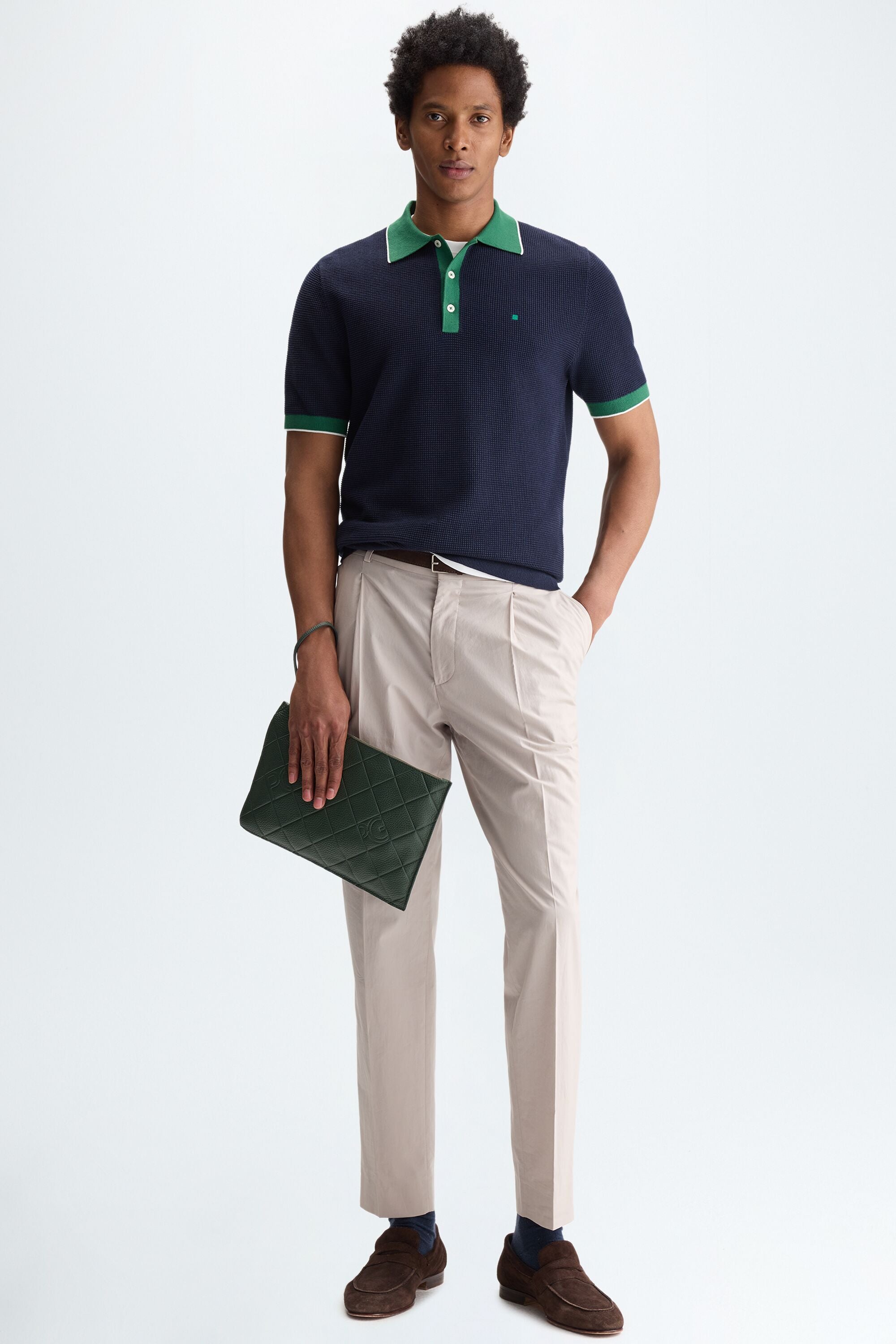Textured knit polo shirt navy/green - Purificacion Garcia United