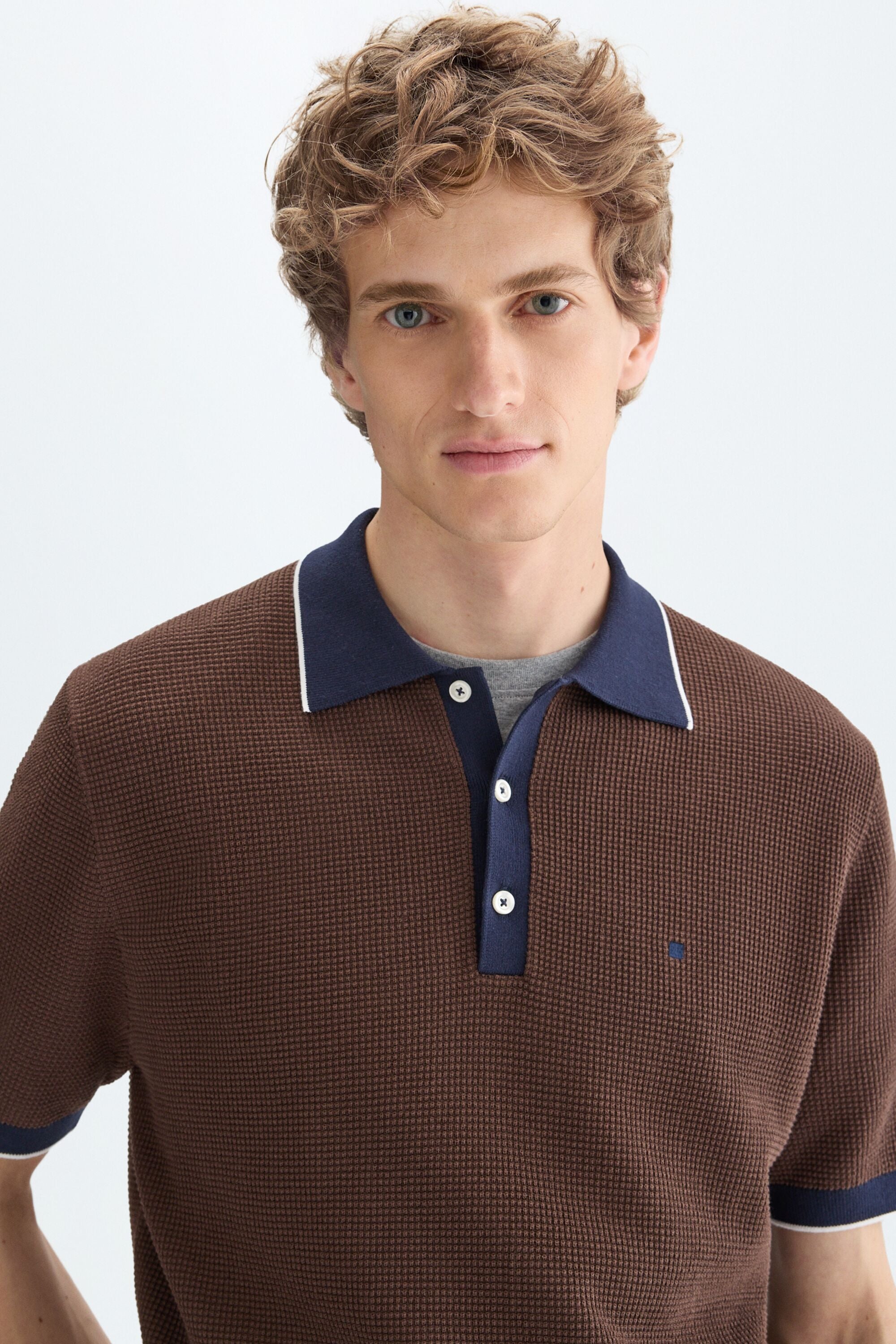 Textured knit polo shirt brown - Purificacion Garcia Germany