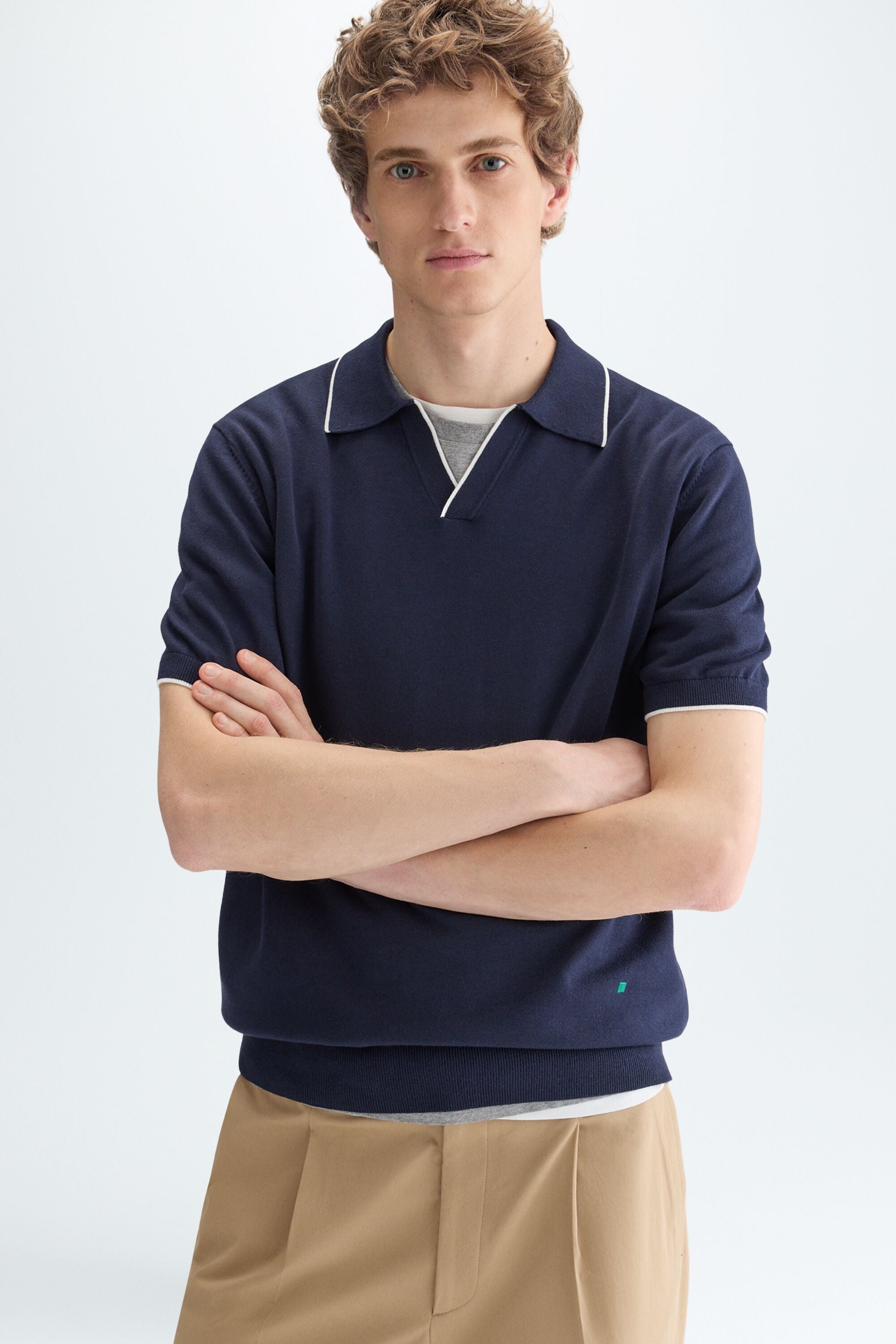 Open-collar knit polo shirt navy - Purificacion Garcia United States