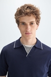 Open-collar knit polo shirt