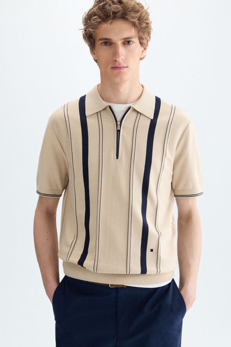 STRIPED KNIT HALF-ZIP POLO SHIRT
