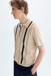 Striped knit half-zip polo shirt