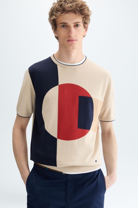 GEOMETRIC INTARSIA KNIT T-SHIRT