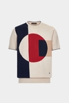 Geometric intarsia knit short-sleeved sweater