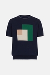 Geometric intarsia knit short-sleeved sweater