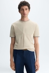 Origami intarsia knit short-sleeved sweater