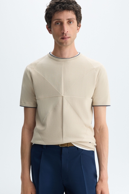 ORIGAMI INTARSIA KNIT SHORT-SLEEVED SWEATER