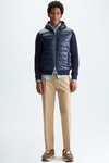 Hooded quilted nylon knit cardigan